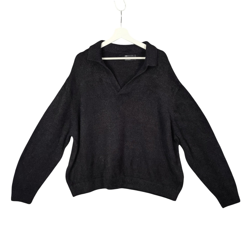 ASOS Womens Dark Academia Minimalist Oversized Polo Sweater 2XL Black Fuzzy Knit